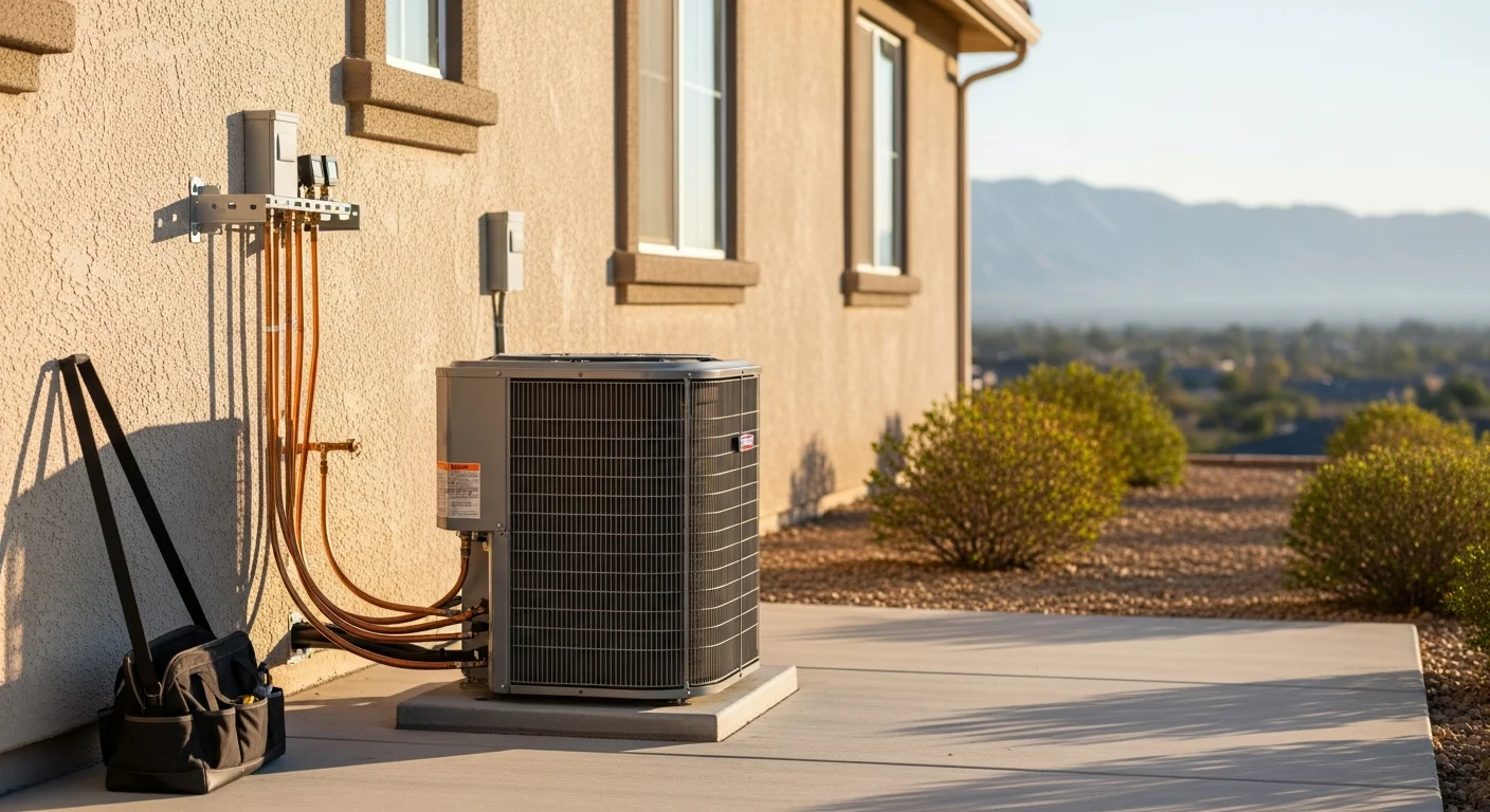 Air conditioning unit installed on the exterior of a residential home