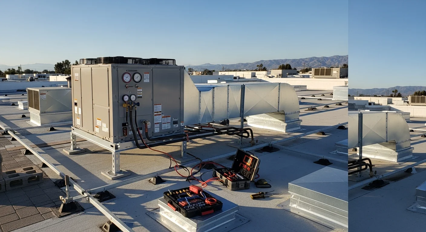 Commercial HVAC system installation on a building rooftop